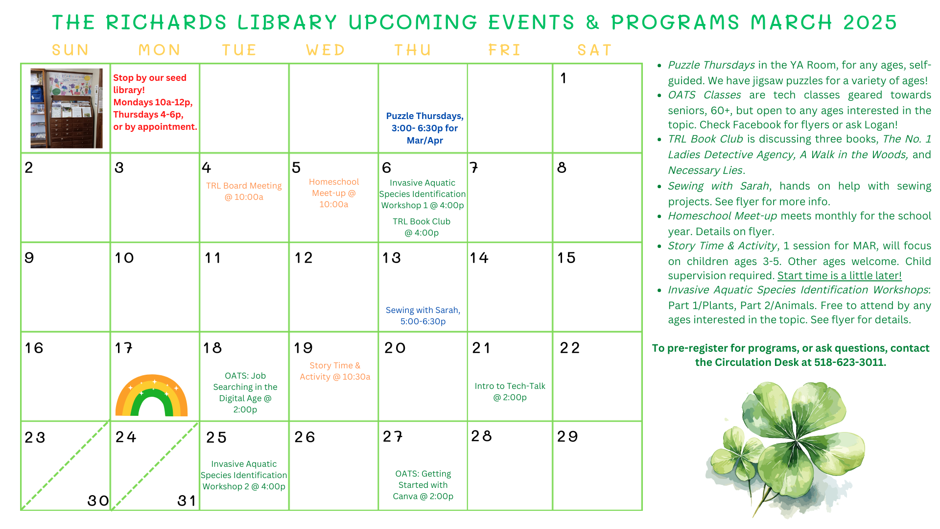 The Richards Library upcoming Events & Programs for March 2025